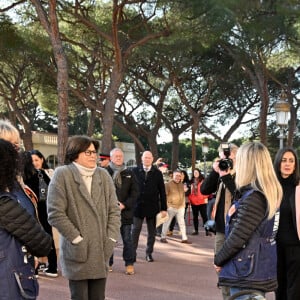 La princesse Stéphanie de Monaco, accompagnée de Dominique Serra, fondatrice et organisatrice du rallye, mais aussi de la ministre de l'économie et des finances du Maroc Nadia Fettah Alaoui et du parrain de coeurde la course, Jean Marc Généreux, a donné le départ de la 32ème édition du Rallye des Gazelles "Rallye Aïcha des e-gazelles" sur la place du palais princier à Monaco, le 4 mars 2023 avant le départ de l'ensemble des équipages à Nice. © Bruno Bebert/Bestimage