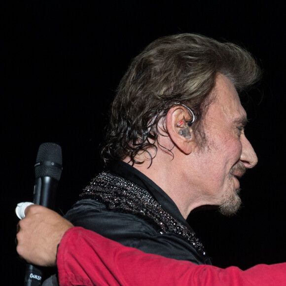 Exclusif - David Hallyday - Johnny Hallyday en concert au POPB de Bercy a Paris - Jour 2 de la tournee "Born Rocker Tour". Le 15 juin 2013