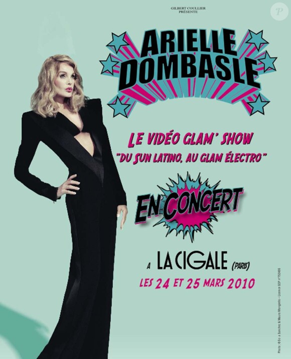 Arielle Dombasle dans le Video Glam Show, les 24 et 25 mars 2010 à La Cigale de Paris.