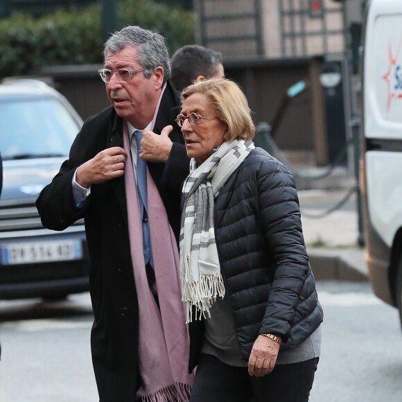 Patrick Balkany et sa femme Isabelle - Obsèques d'Andrée Sarkozy (mère de N.Sarkozy), dite Dadue née Andrée Mallah, en l'église Saint-Jean-Baptiste à Neuilly-Sur-Seine.