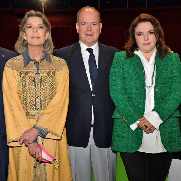 Exclusif - La princesse Caroline de Hanovre, le prince Albert II de Monaco et Mélanie-Antoinette de Massy durant l'exposition Canine Internationale de Monaco sous le chapiteau Fontvieille, le 8 mai 2022. © Bruno Bebert / Bestimage 