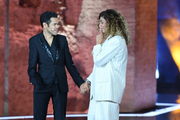 Exclusif - Nawell Madani et Jamel Debbouze lors de la soirée du grand gala du "Marrakech du Rire 2022" pour la 10ème édition au palais El Badiî à Marrakech, Maroc, le 18 juin 2022. © Rachid Bellak/Bestimage