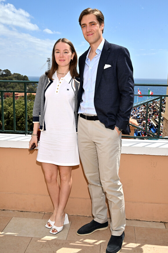 La princesse Alexandra de Hanovre et son compagnon Ben-Sylvester Strautmann - Célébrités en tribune lors du tournoi Rolex Monte Carlo Masters 2023 à Roquebrune-Cap-Martin le 15 avril 2023. © Bruno Bebert/Bestimage 