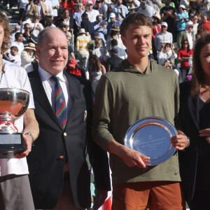 Andrey Rublev, le prince Albert II de Monaco, Holger Rune, Melanie de Massy durant la finale homme du tournoi Rolex Monte Carlo Masters 2023 à Roquebrune-Cap-Martin le 16 avril 2023. En s'imposant devant Holger Rune (5-7, 6-2, 7-5), Andrey Rublev a décroché son tout premier Masters 1000. © Claudia Albuquerque/Bestimage