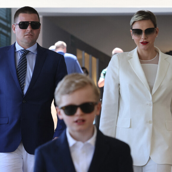 La princesse Charlene de Monaco, le prince Jacques, Sean Wittstock - La famille princière de Monaco assiste à la finale homme du tournoi Rolex Monte Carlo Masters 2023 à Roquebrune-Cap-Martin. Le 16 avril 2023. © Claudia Albuquerque/Bestimage