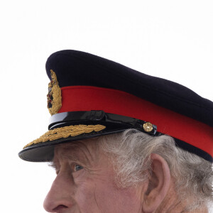 Le roi Charles III d'Angleterre assiste à la 200ème édition de la Sovereign's Parade (Parade du souverain) à l'académie militaire royale Sandhurst à Camberley, le 14 avril 2023. 