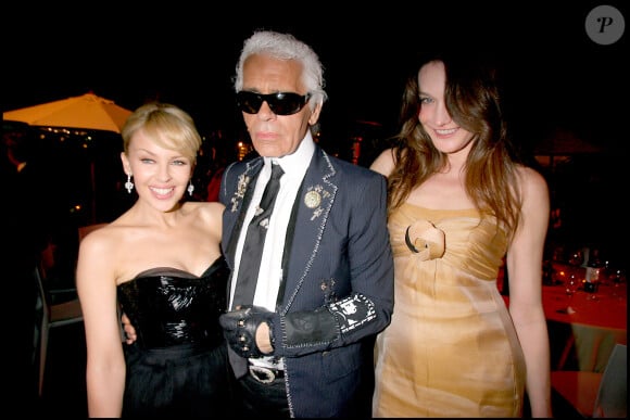 Kylie Minogue, Karl Lagerfeld, Carla Bruni à la soirée Chanel et Madame Figaro.