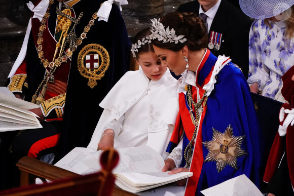 Catherine (Kate) Middleton, princesse de Galles, et La princesse Charlotte de Galles - Les invités à la cérémonie de couronnement du roi d'Angleterre à l'abbaye de Westminster de Londres, Royaume Uni, le 6 mai 2023. 