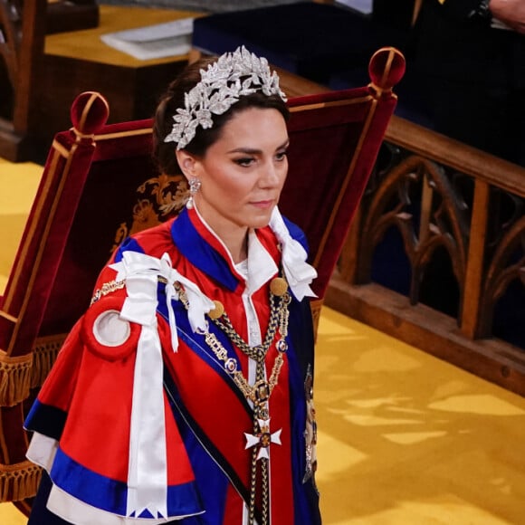 Le prince William, prince de Galles, et Catherine (Kate) Middleton, princesse de Galles, La princesse Charlotte de Galles, Le prince Louis de Galles - Les invités à la cérémonie de couronnement du roi d'Angleterre à l'abbaye de Westminster de Londres, Royaume Uni, le 6 mai 2023. 