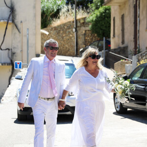 Exclusif - Mariage civil de Christine Bravo et Stéphane Bachot devant la mairie d'Occhiatana en Corse le 11 juin 2022. © Dominique Jacovides / Bestimage