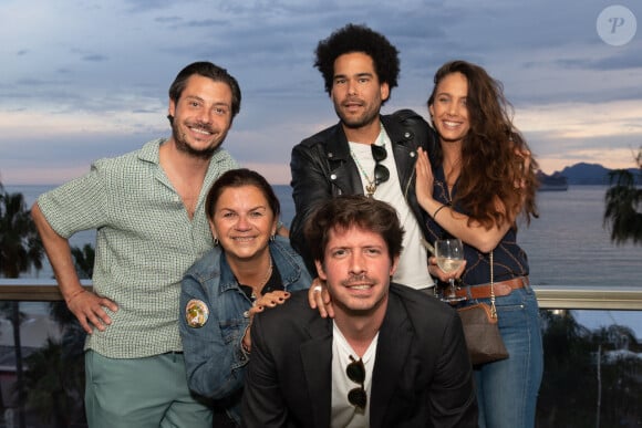 Exclusif - Sammy Lamboley, Rebecca Attia, Alexandre Le Strat et sa compagne Mélanie Brando et Quentin Mathieu - Soirée à la suite Sandra & Co lors du 76ème Festival International du Film de Cannes le 16 mai 2023. © Aurelio Stella/Bestimage