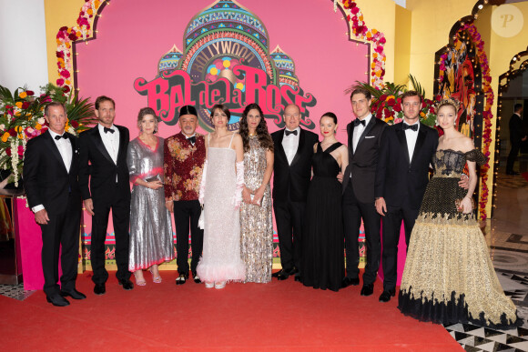 Andrea Casiraghi, la princesse Caroline de Hanovre, Christian Louboutin, Charlotte Casiraghi, Tatiana Santo Domingo, le prince Albert II de Monaco, La Princesse Alexandra de Hanovre et son compagnon Ben Sylvester Strautmann, Pierre Casiraghi et Beatrice Borromeo - Arrivée de la famille princière au Bal de la Rose 2023 sur le thème "Bollywood" à la salle des étoiles à Monaco le 25 mars 2023. © Olivier Huitel / Pool / Bestimage