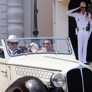 Le prince Albert II de Monaco, La princesse Charlène de Monaco, La princesse Gabriella de Monaco, comtesse de Carladès et Le prince Jacques de Monaco, marquis des Baux - "Le rocher en fête" la principauté de Monaco fête le centenaire du prince Rainier III à Monaco, le 31 mai 2023. © Jean-Charles Vinaj/Pool Monaco/Bestimage