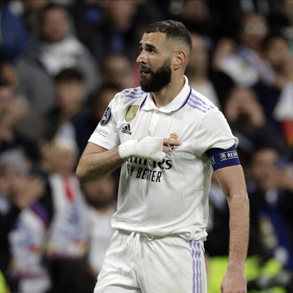 Karim Benzema lors du match de Ligue Des Champions 2022 (LDC) "Real Madrid - Liverpool FC (1-0)" au stade Santiago Bernabeu, le 15 mars 2023.
© Alfaqui / Panoramic / Bestimage