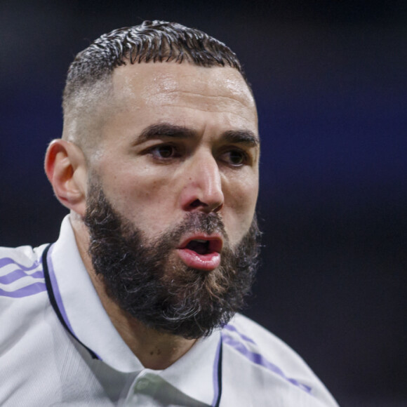Karim Benzema lors du match de football de la Coupe du Roi quart de finale opposant le Real Madrid et l'Atlético de Madrid au stade Santiago Bernabeu de Madrid, le 27 janvier 2023.
© Pablo Garcia/DAX/Zuma Press/Bestimage