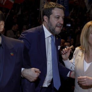 Matteo Salvini, Attilio Fontana, Silvio Berlusconi and Giorgia Meloni lors d'un meeting du parti Forza Italia à Milan, le 7 février 2023. 