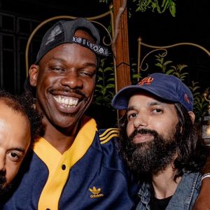 Exclusif - Fabrice Eboué, Jean-Pascal Zadi, guest - Les célébrités fêtent le 48ème anniversaire de J.Debbouze dans le restaurant "Dar Mima", créé par Laurent de Gourcuff et J.Debbouze, en hommage à la mère de ce dernier, Fatima. Sur le toit de l'Institut du monde arabe à Paris, l'acteur a partagé son gâteau d'anniversaire avec sa femme, M.Theuriau, et ses amis, dont l'équipe du "Jamel Comedy Club", le 18 juin 2023. Oeuvre du pâtissier Yazid Ichemrahen, champion du monde de pâtisserie 2014, le gâteau était composé d'un biscuit Brownie, de croustillant amande, de fleur de sel, de mousse au chocolat pur du Venezuela (62%), de crème et de passion du Cameroun. Le film "A la belle étoile", sorti en salles le 22 février 2023 et co-produit par J.Debbouze, s'inspire de la vie de Yazid Ichemrahen.  No web pour la Belgique et la Suisse 