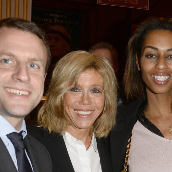 Emmanuel Macron et sa femme Brigitte Trogneux, Didier Bourdon et sa femme Marie-Sandra - People à la générale de la pièce "A torts et à raison" au théâtre Hébertot à Paris le 25 janvier 2016. © Coadic Guirec/Bestimage