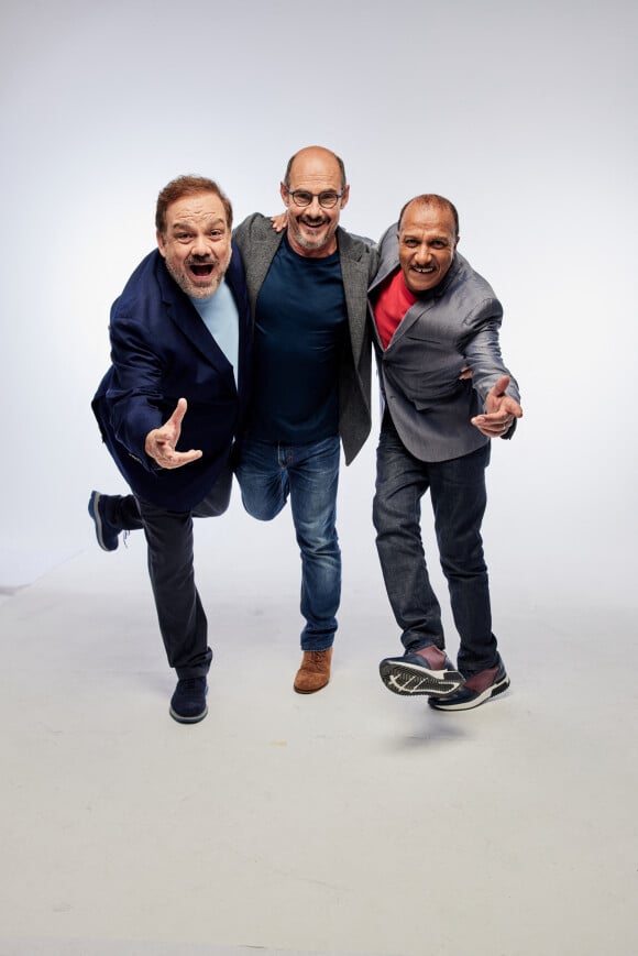 Exclusif - Rendez-vous avec Les Inconnus (Didier Bourdon, Bernard Campan et Pascal Légitimus) en studio à Paris. Le 4 octobre 2022. © Cyril Moreau / Bestimage