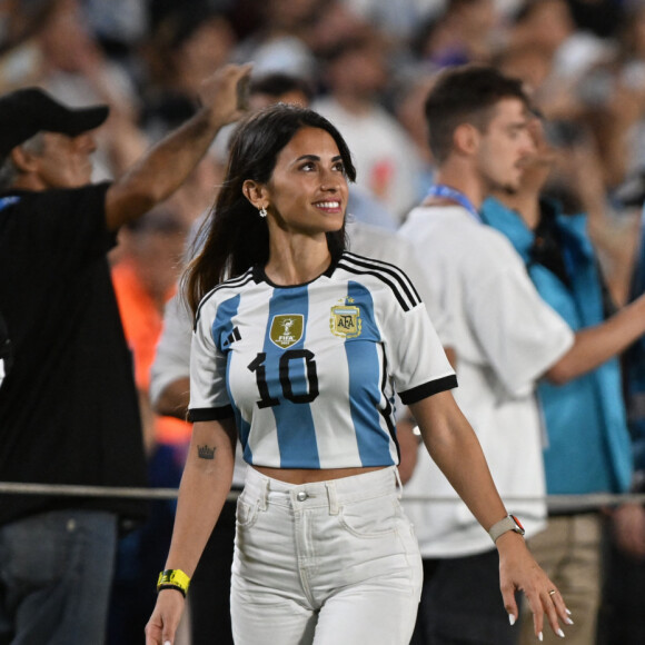 Lionel Messi, Antonella Roccuzzo et leurs enfants - Match amical de football amical entre l'Argentine contre le Panama à Buenos Aires le 23 mars 2023.