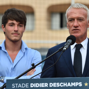 Dylan et son père Didier Deschamps durant l'inauguration du Stade de football Didier Deschamps à Cap d'Ail le 12 septembre 2018. © Bruno Bebert / Bestimage
