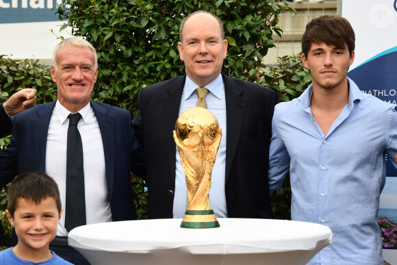 Didier Deschamps, le prince Albert II de Monaco, Dylan Deschamps durant l'inauguration du Stade de football Didier Deschamps à Cap d'Ail le 12 septembre 2018. © Bruno Bebert / Bestimage 