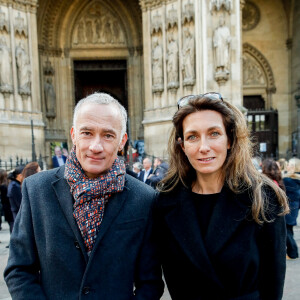 Gilles Bouleau, Anne-Claire Coudray - Sorties des obsèques de Jean-Pierre Pernaut en la Basilique Sainte-Clotilde à Paris, France, le 9 mars 2022. © Cyril Moreau/Bestimage 