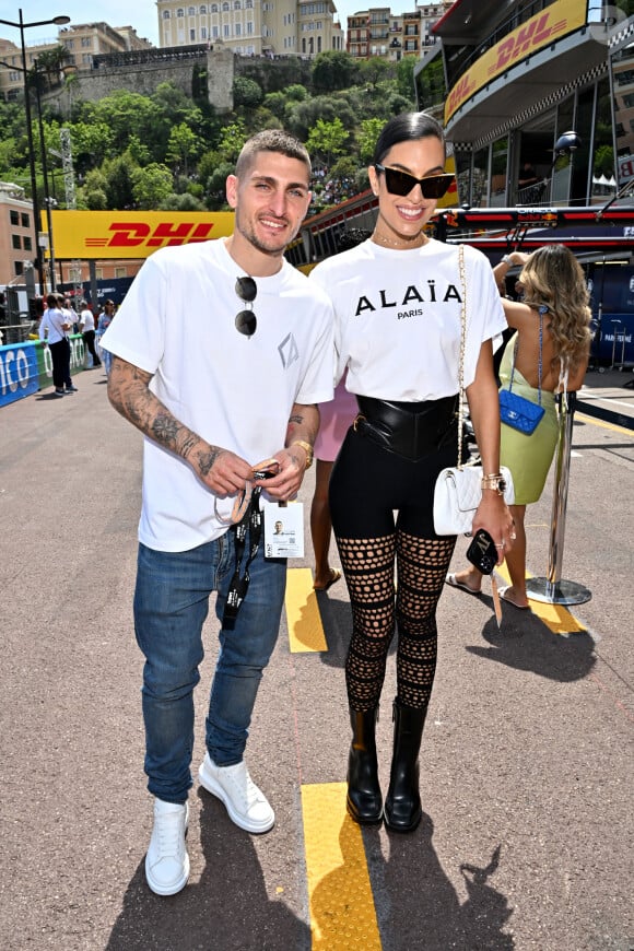 Marco Verratti et sa femme Jessica Aïdi lors du Grand Prix de Formule 1 (F1) de Monaco, le 28 mai 2023. © Bruno Bebert/Bestimage