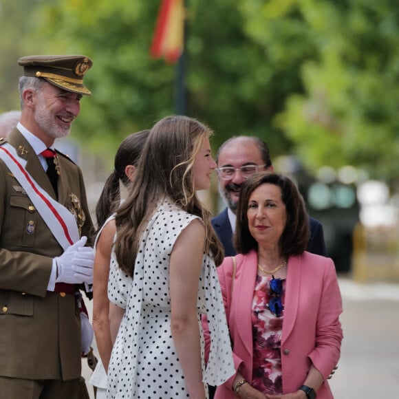 Le roi Felipe VI et la reine Letizia d'Espagne, présentent les Despachos et les nominations aux nouveaux officiers de l'armée et de la garde civile à Saragosse, Espagne, le 7 juillet 2023. 