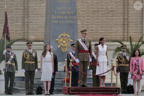 Le roi Felipe VI et la reine Letizia d'Espagne, présentent les Despachos et les nominations aux nouveaux officiers de l'armée et de la garde civile à Saragosse, Espagne, le 7 juillet 2023. 