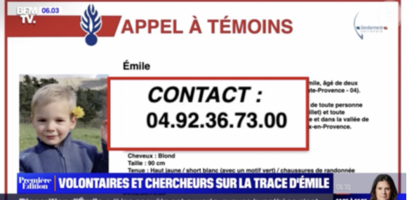 Le petit Émile, disparu depuis le 8 juillet dernier.