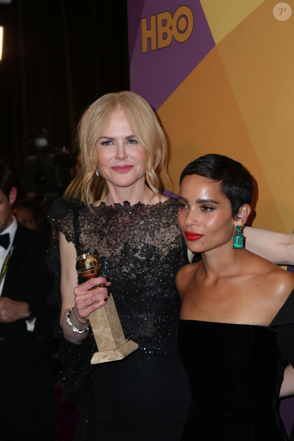 Nicole Kidman est en effet très proche de son ex-belle fille et avait été invitée à son mariage.
Nicole Kidman, Zoe Kravitz - Les célébrités arrivent à la soirée "HBO Golden Globe After Party" au Beverly Hilton à Los Angeles le 8 janvier 2018. 