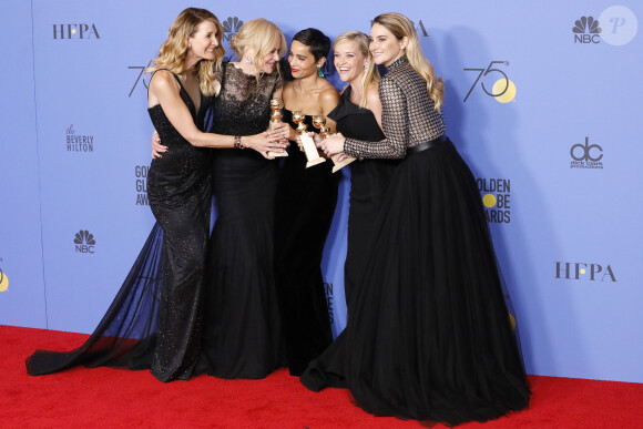 Laura Dern, Nicole Kidman, Zoë Kravitz, Reese Witherspoon, Shailene Woodley (Meilleure mini-série pour "Big Little Lies") - Pressroom - 75ème cérémonie annuelle des Golden Globe Awards au Beverly Hilton Hotel à Los Angeles, le 7 janvier 2018. 