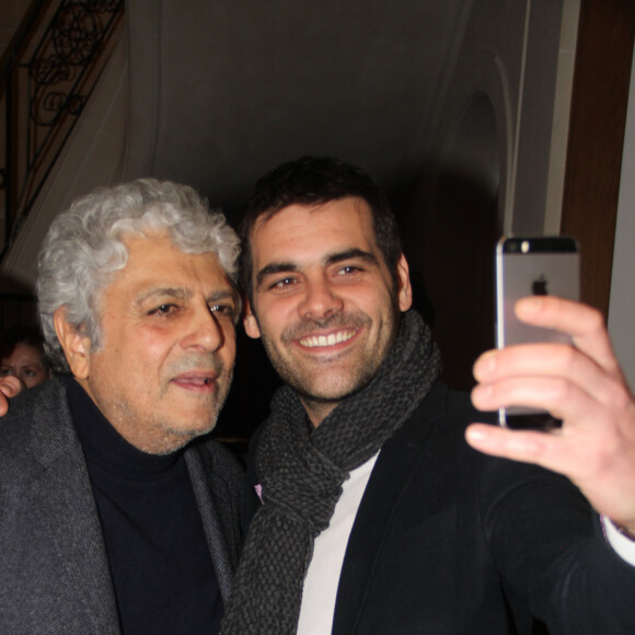 Exclusif - Enrico Macias et Matthieu Lartot - Soirée de lancement du livre "Tweets Post mortem" de Jeff Domenech à Paris, le 23 janvier 2017 au siège de Pernod Ricard. © Baldini-Guignebourg/Bestimage