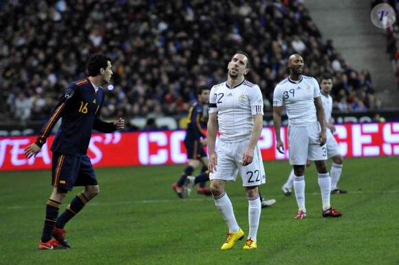 Franck Ribéry et Nicolas Anelka lors du match amical de l'équipe de France face à l'Espagne