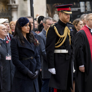 Le prince Harry, duc de Sussex, et Meghan Markle, duchesse de Sussex, assistent au 91ème 'Remembrance Day', une cérémonie d'hommage à tous ceux qui sont battus pour la Grande-Bretagne, à Westminster Abbey, le 7 novembre 2019.