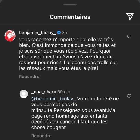 Une embrouille qu'il a montré en story.
Benjamin Biolay s'est montré révolté sur Instagram.