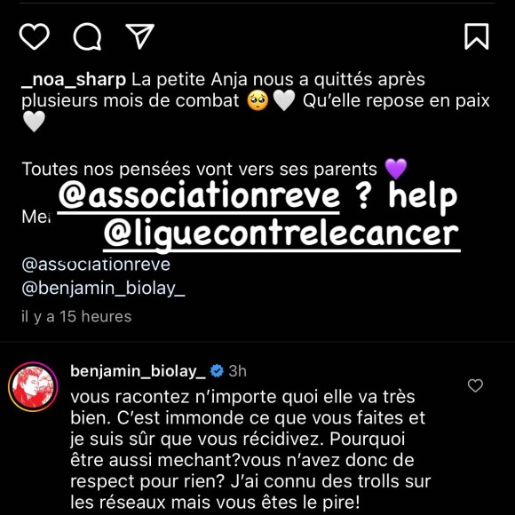 Il a même fini par appeler à l'aide et a été entendu.
Benjamin Biolay s'est montré révolté sur Instagram.