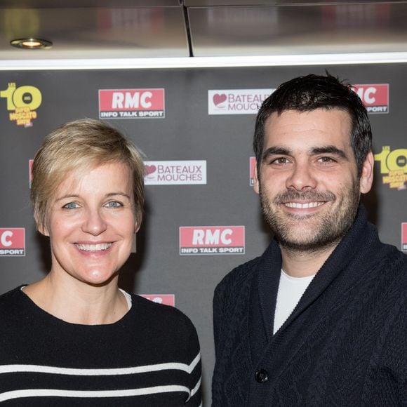 Céline Géraud et Matthieu Lartot à la soirée des 10 ans du "Super Moscato Show" sur la péniche Jean Bruel à Paris, le 16 novembre 2017. © Cyril Moreau/Bestimage