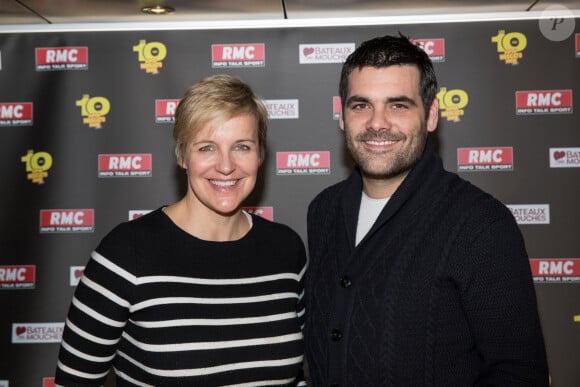 Céline Géraud et Matthieu Lartot à la soirée des 10 ans du "Super Moscato Show" sur la péniche Jean Bruel à Paris, le 16 novembre 2017. © Cyril Moreau/Bestimage