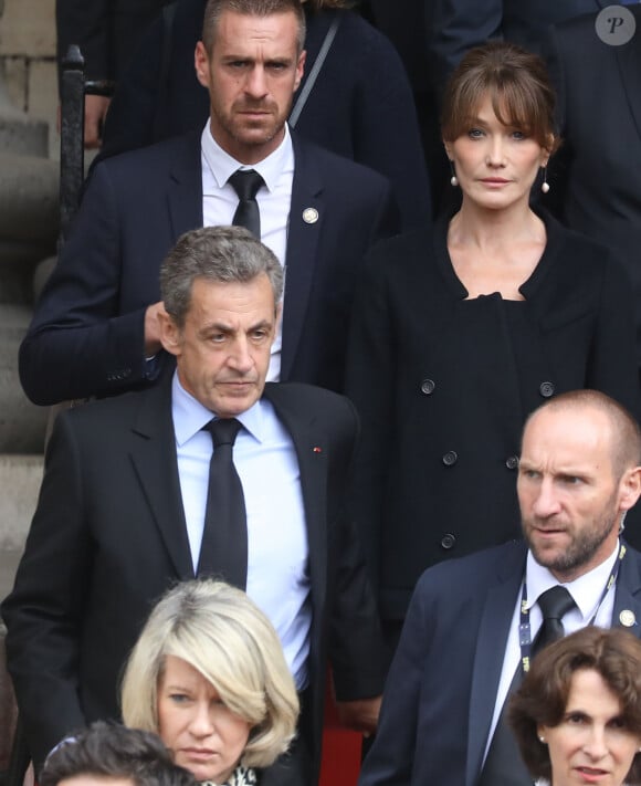 Nicolas Sarkozy et sa femme Carla Bruni - Sorties des obsèques de l'ancien président de la République Jacques Chirac en l'église Saint-Sulpice à Paris. Le 30 septembre 2019 © Dominique Jacovides / Bestimage 