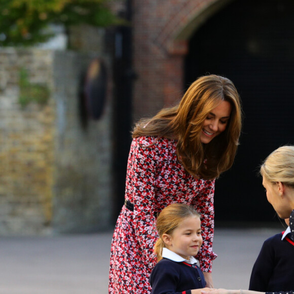 Le prince William, duc de Cambridge, et Catherine (Kate) Middleton, duchesse de Cambridge, accompagnent le prince George et la princesse Charlotte pour leur rentrée scolaire à l'école Thomas's Battersea à Londres, Royaume Uni, le 5 septembre 2019. 
