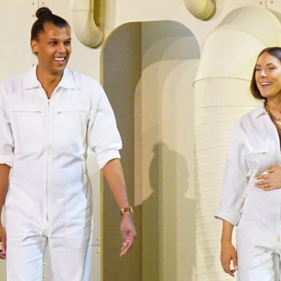 Stromae et sa femme Coralie Barbier sont venus présenter au Bon Marché la 5 ème collection de vêtements de leur marque Moseart, à Paris, le 6 avril 2018.