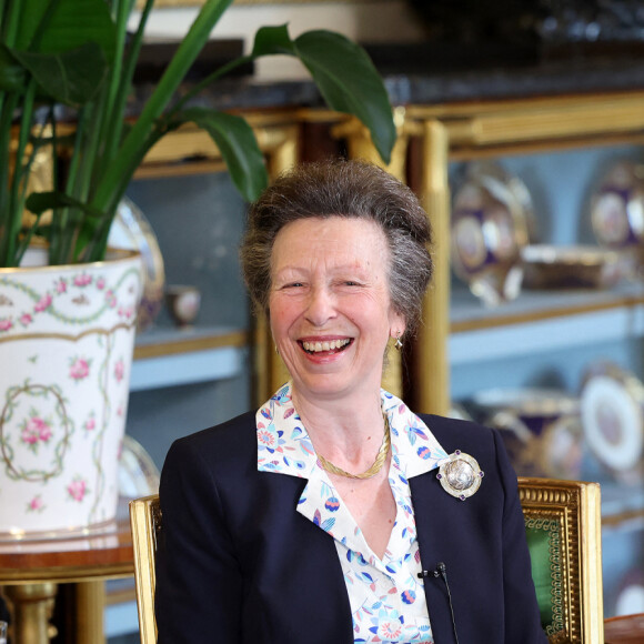 La princesse Anne d'Angleterre - La famille royale d'Angleterre participe dans la bonne humeur au podcast de Mike Tindall "The Good, The Bad and The Rugby" au sujet de la coupe du monde de Rugby le 6 septembre 2023. © Julien Burton / Pool / Bestimage 