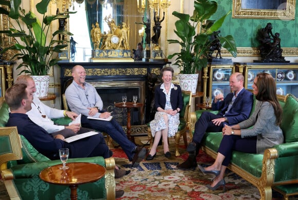 La princesse Anne, le prince William, prince de Galles, Catherine Kate Middleton, princesse de Galles - La famille royale d'Angleterre participe dans la bonne humeur au podcast de Mike Tindall "The Good, The Bad and The Rugby" au sujet de la coupe du monde de Rugby le 6 septembre 2023. © Julien Burton / Pool / Bestimage 