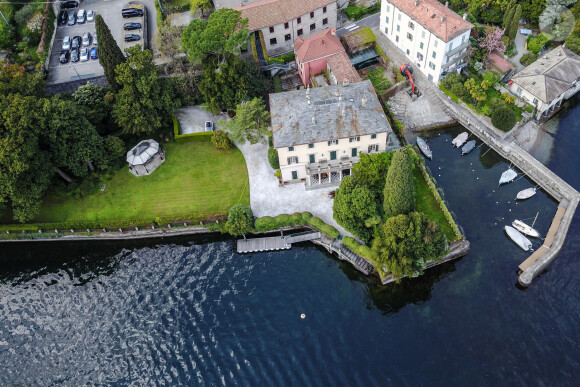 Vue aérienne de la Villa d'Oleandra, appartenant à l'acteur américain George Clooney à Laglio sur le Lac de Côme, Italie, le 2 avril 2017. 