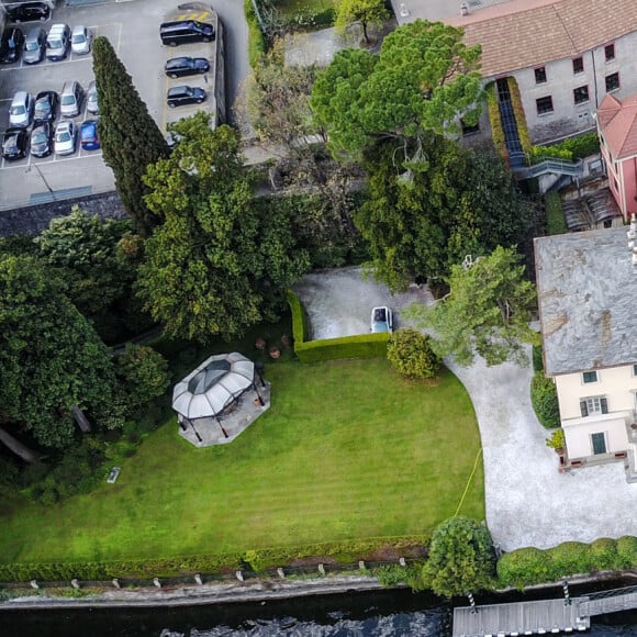 Vue aérienne de la Villa d'Oleandra, appartenant à l'acteur américain George Clooney à Laglio sur le Lac de Côme, Italie, le 2 avril 2017. 