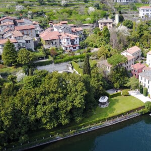 Vue aérienne de la Villa d'Oleandra, appartenant à l'acteur américain George Clooney à Laglio sur le Lac de Côme, Italie, le 2 avril 2017. 