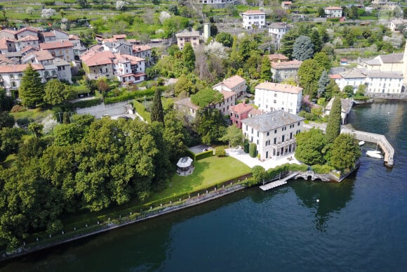 Vue aérienne de la Villa d'Oleandra, appartenant à l'acteur américain George Clooney à Laglio sur le Lac de Côme, Italie, le 2 avril 2017. 