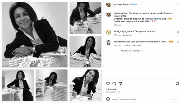 Capture d'écran de la page Instagram de Justine Jotham qui vient d'avouer avoir tué son mari Patrice Charlemagne